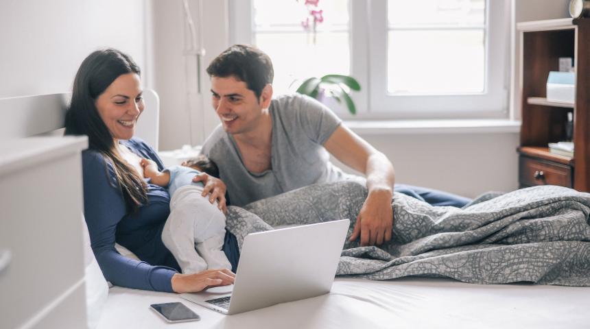 Parents and newborn participating in Newborn Virtual Village