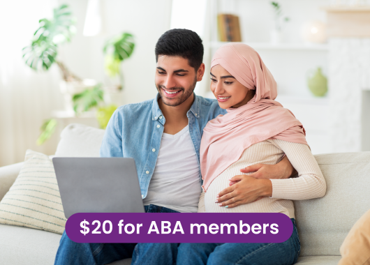 Expectant muslim couple enjoy a breastfeeding education live webinar