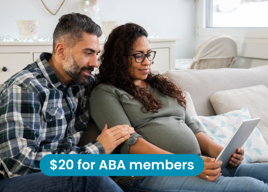 Pregnant couple participate in online breastfeeding education live