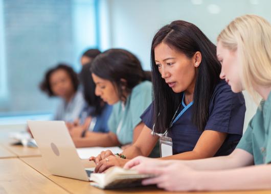 health professionals at laptop