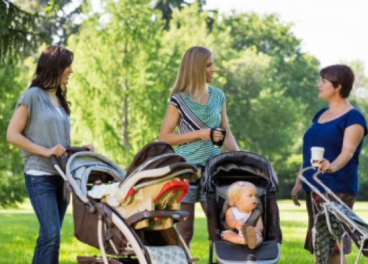 Three mothers with prams 