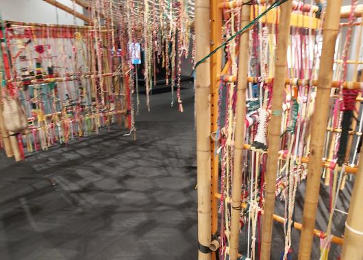 Ipswich Art Gallery Craft installation - bamboo frame with colourful weaving