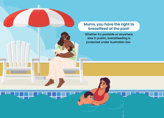 Graphic of mum breastfeeding by the pool