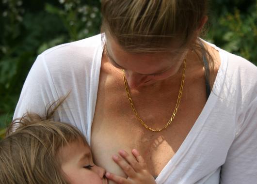 Mother breastfeeding older child