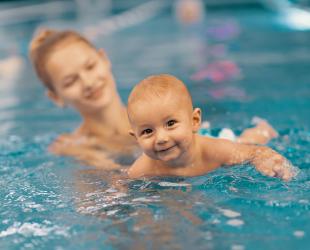 mum and baby in pool