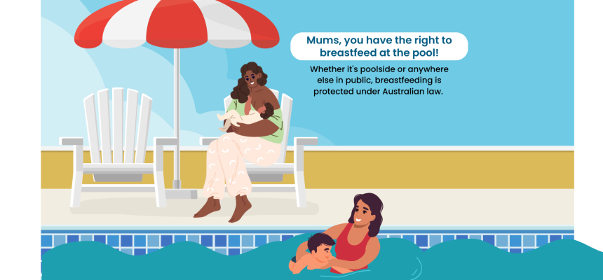 Graphic of mum breastfeeding by the pool