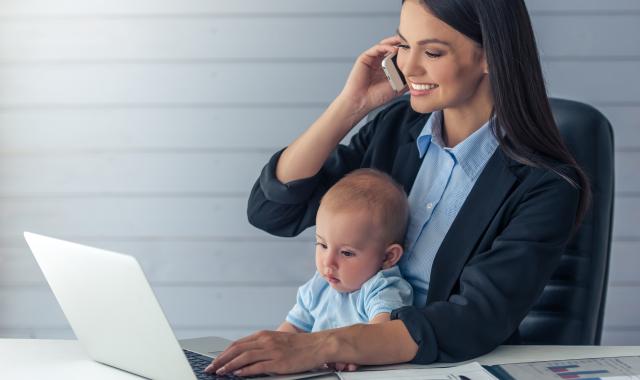 mum and baby at laptop