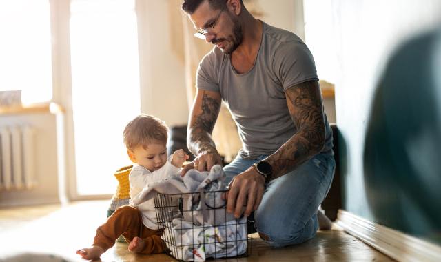 Father cleaning up