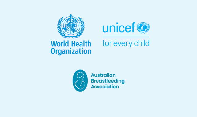 Logos: World Health Organization, UNICEF, Australian Breastfeeding Association