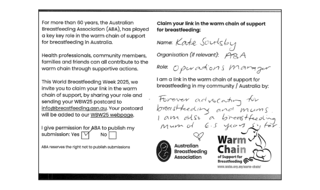 I am a link in the warm chain of support for breastfeeding in my community / Australia.