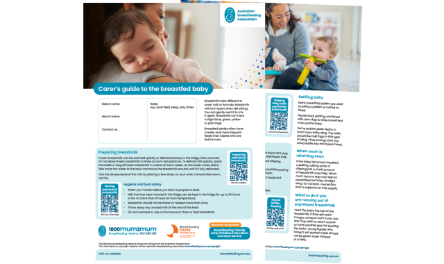 An image of the A4 leaflet: Carer's guide to the breastfed baby