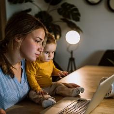 Mum attends Connect & Share livestream session with baby