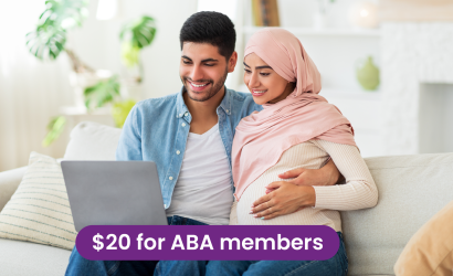 Expectant muslim couple enjoy a breastfeeding education live webinar