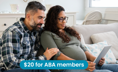 Pregnant couple participate in online breastfeeding education live